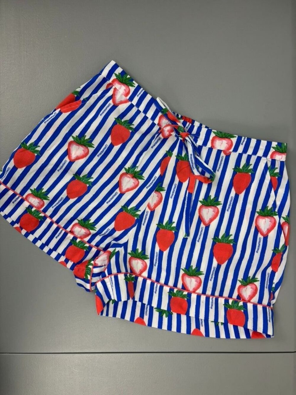 Bouffants & Broken Hearts small blue‎ striped strawberry pajama lounge shorts
